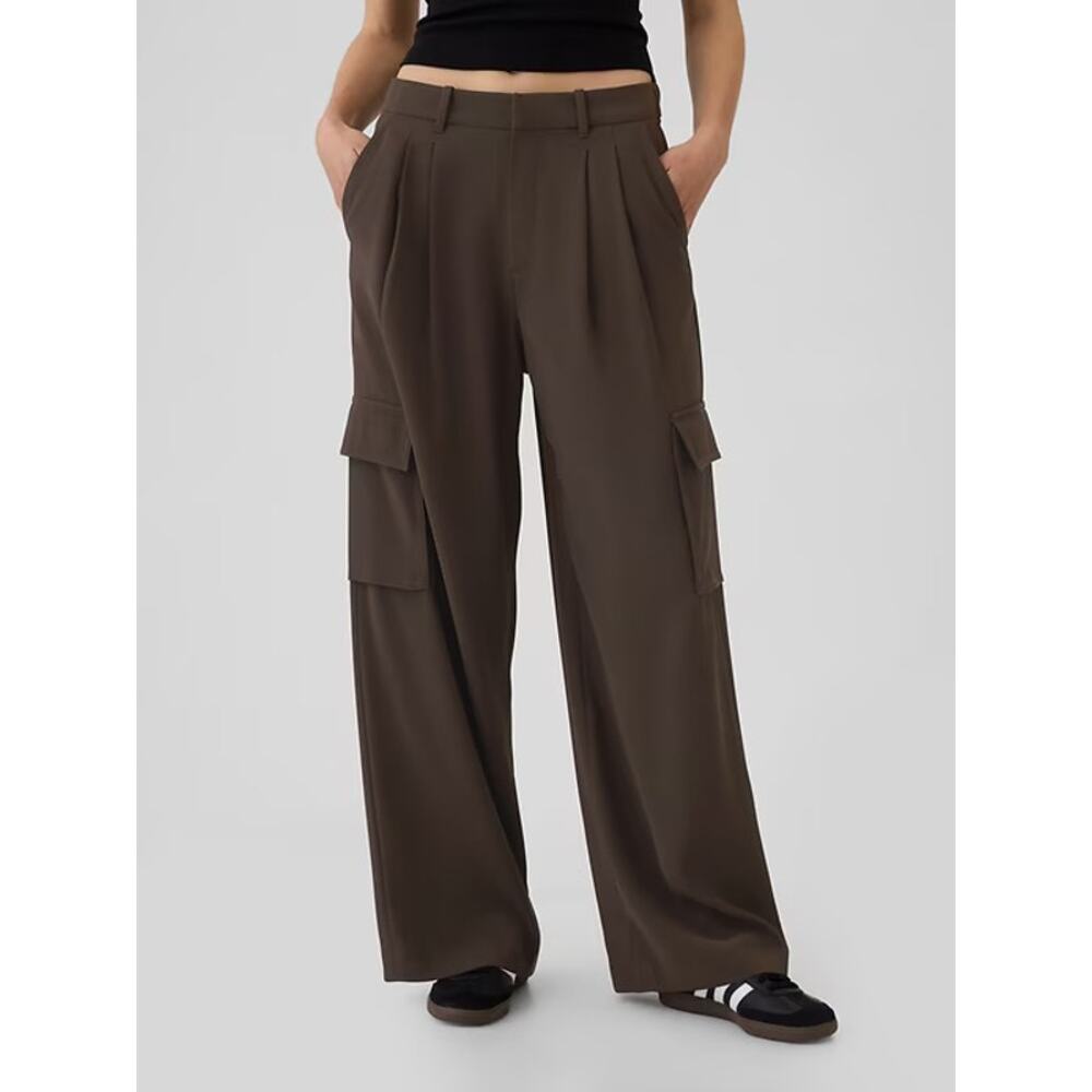$90 Gap 365 High Rise Cargo Pleated Trousers - 2 Petite - Terra Brown